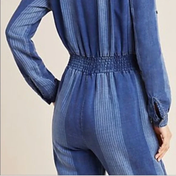 Anthropologie Cloth & Stone Laney Chambray Jumpsuit Striped Pants Jumpsuit XL - Picture 4 of 14